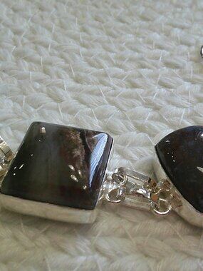 Natural RED MOSS AGATE Handmade Sterling 925 Bracelet Size 7 1/4" #74F